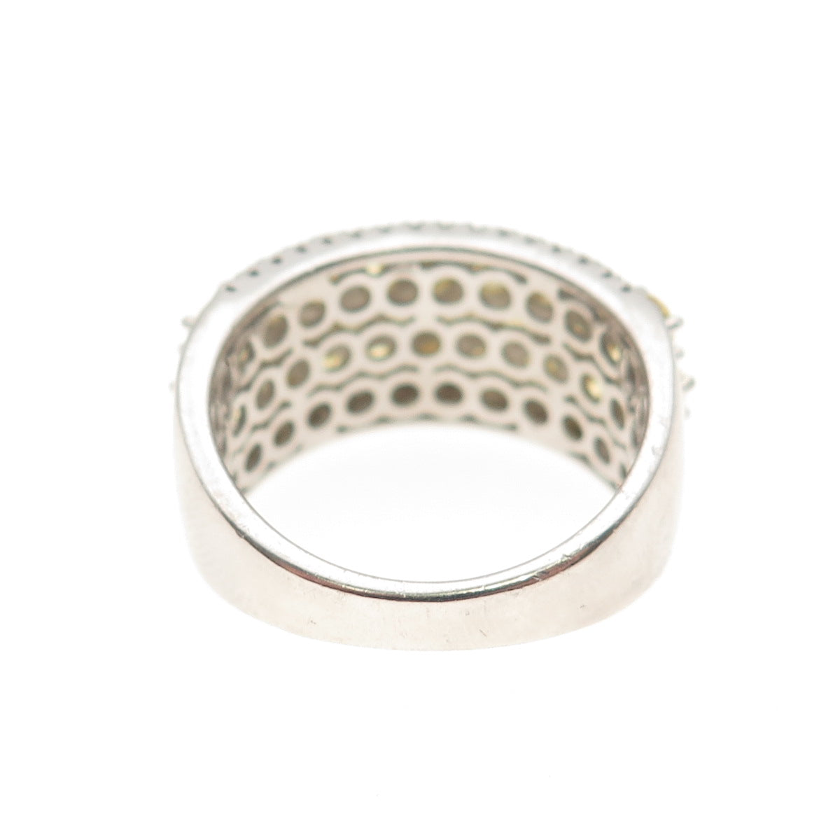 925 Sterling Silver Round-Cut Canary & White C Z Ring Size 9