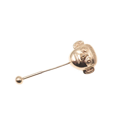 925 Sterling Silver Gold Plated Vintage Tribal Mask Lapel Pin