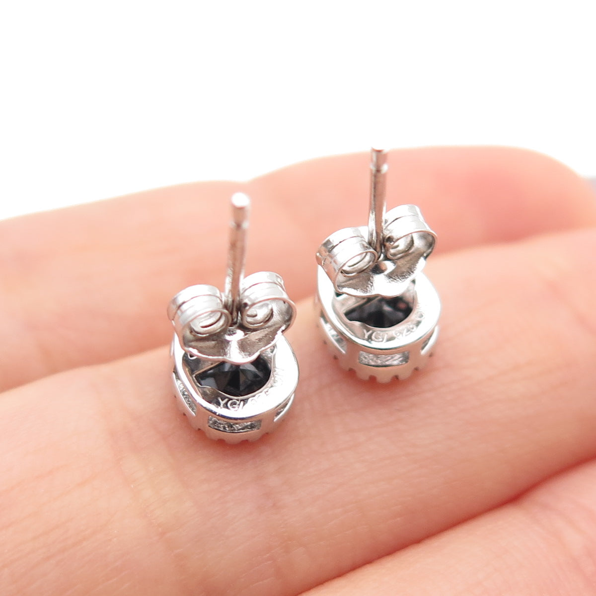 925 Sterling Silver Pear-Cut Black C Z Stud Earrings