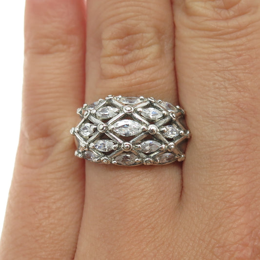 925 Sterling Silver Marquise-Cut C Z Mesh Ring Size 7