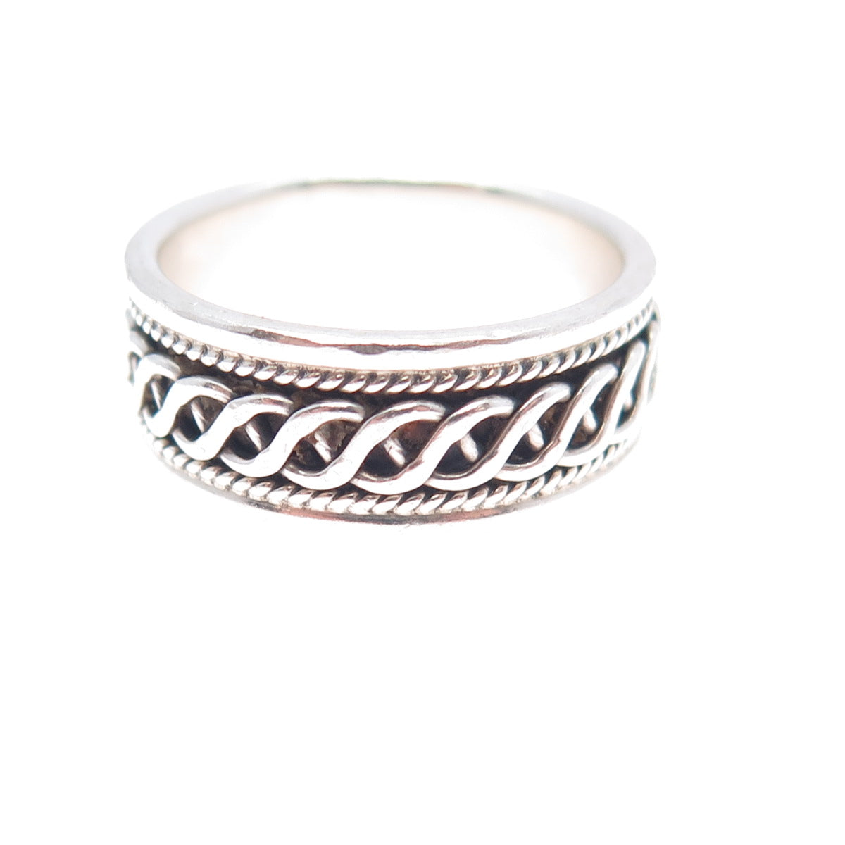 925 Sterling Silver Vintage Braided Oxidized Band Ring Size 8.75