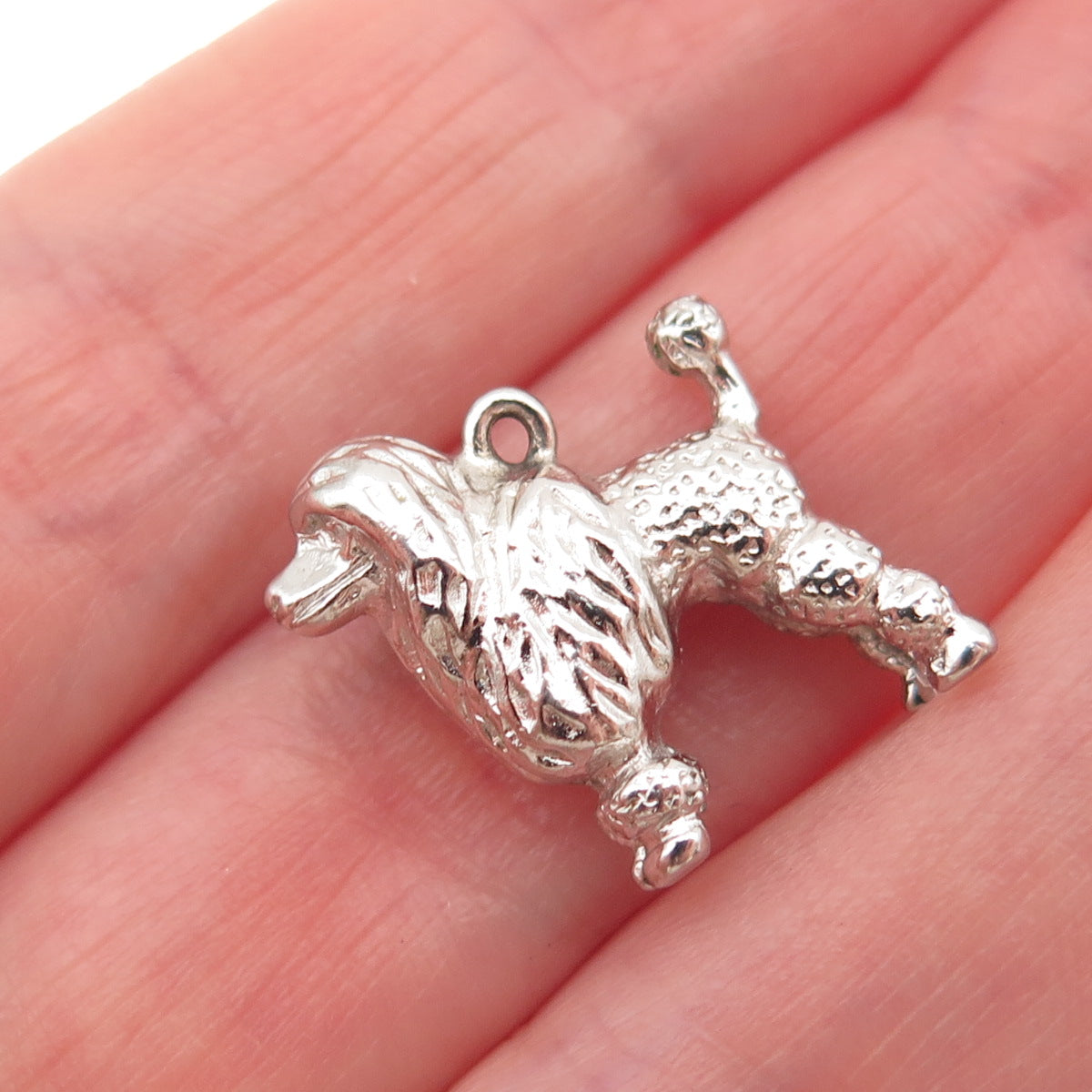925 Sterling Silver Vintage Poodle Dog 3D Mini Charm Pendant