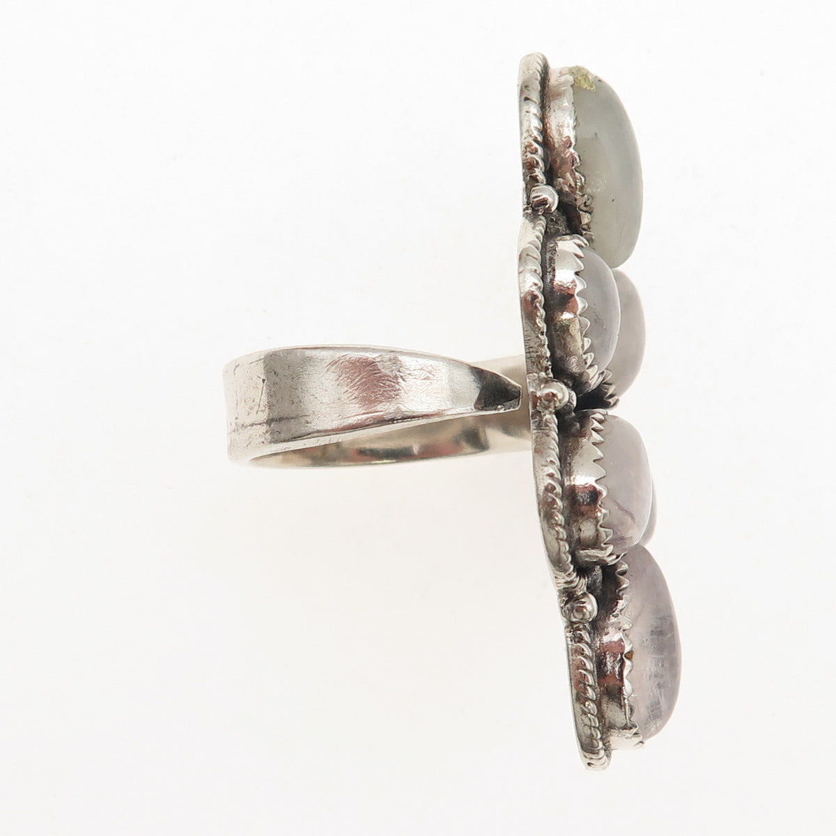 925 Sterling Vintage Real Pink Moonstone Modernist Adjustable Ring Size 7.5