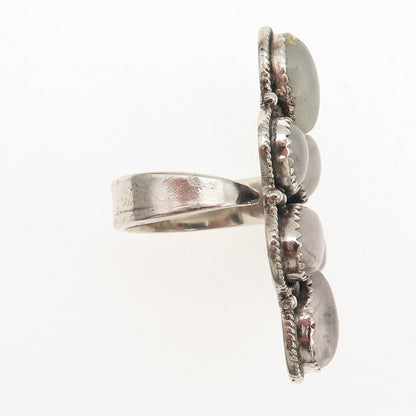 925 Sterling Vintage Real Pink Moonstone Modernist Adjustable Ring Size 7.5