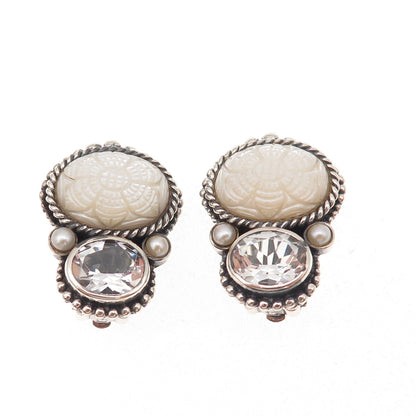 Stephen Dweck 925 Sterling Silver Vintage Real MOP Pearl Quartz Clip On Earrings