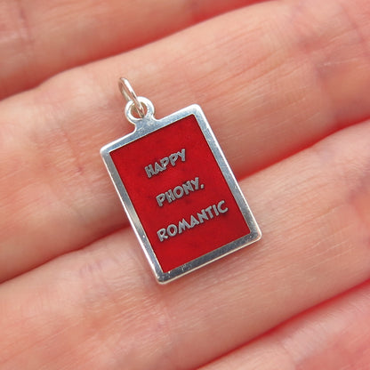 925 Sterling Silver Red Enamel Happy Phony, Romantic Minimalist Charm Pendant
