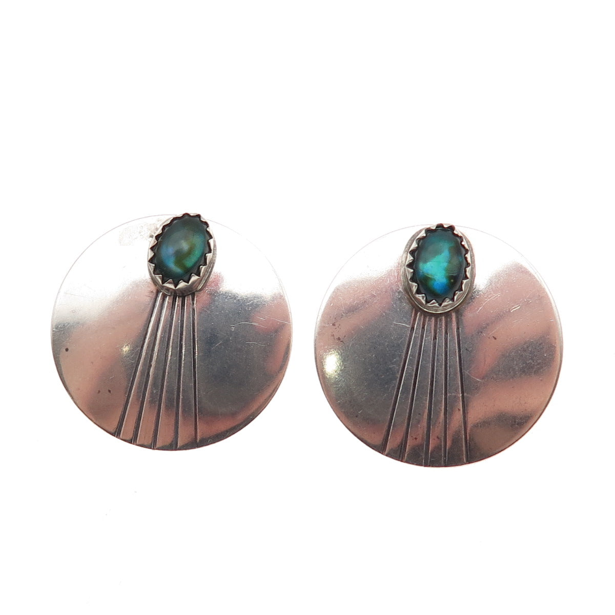 Old Pawn 925 Sterling Silver Vintage Southwestern Abalone Shell Disc Earrings