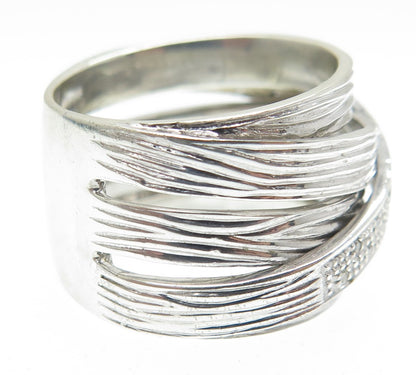 925 Sterling Silver Real Round-Cut Diamond Crisscross Ring Size 9.5