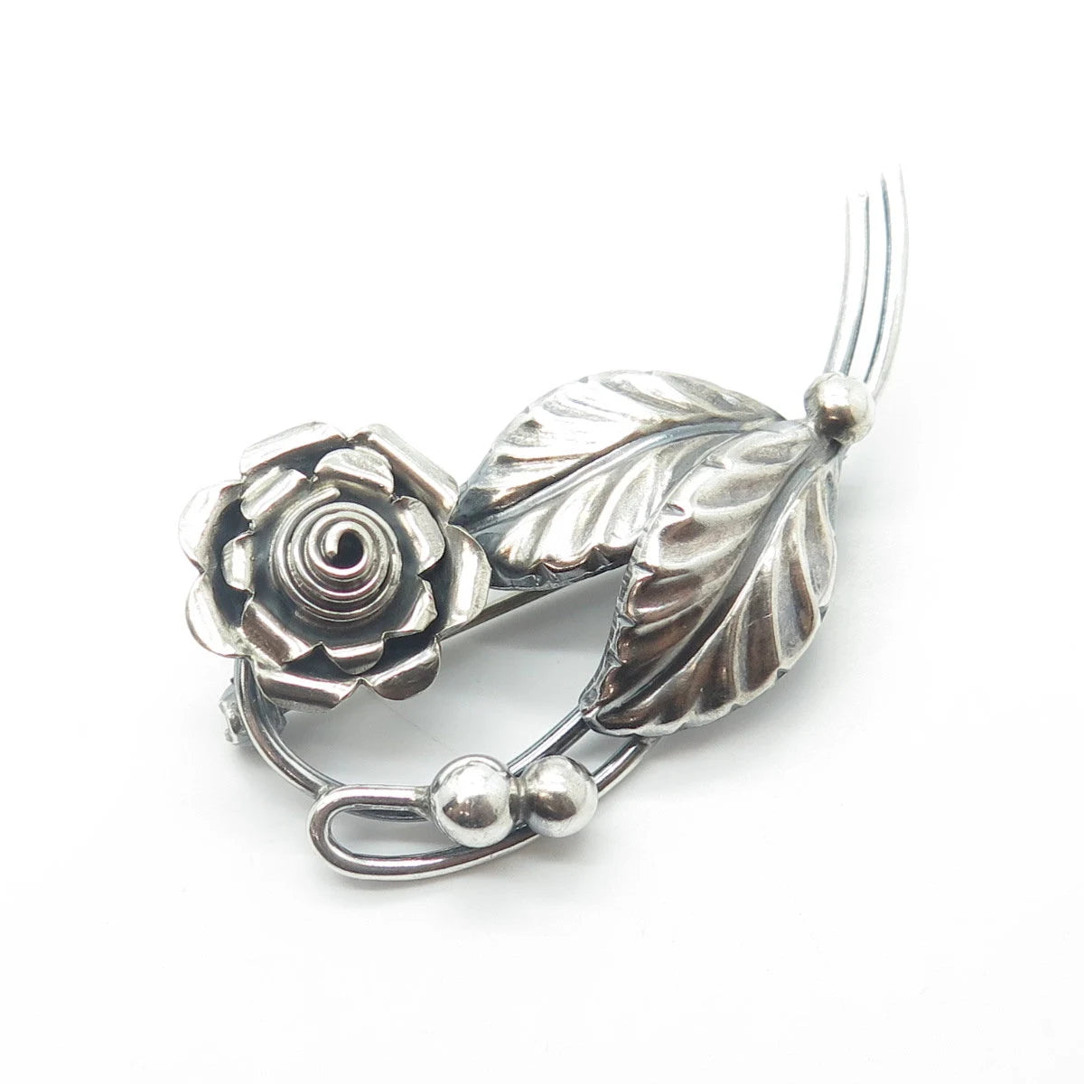 925 Sterling Silver Vintage E. Dragsted Denmark Rose Blossom Pin Brooch