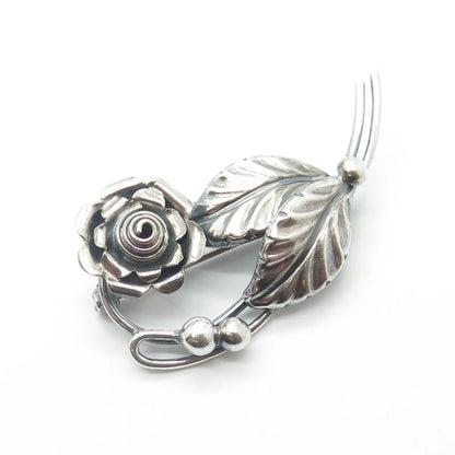 925 Sterling Silver Vintage E. Dragsted Denmark Rose Blossom Pin Brooch