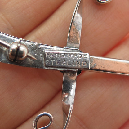 925 Sterling Silver Antique Art Deco Scimitar Sword Handmade Pin Brooch