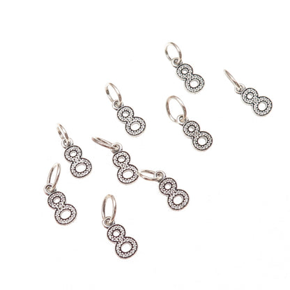 Pandora 925 Sterling Silver C Z Lucky Number 8 SET of 9 Charm Pendants