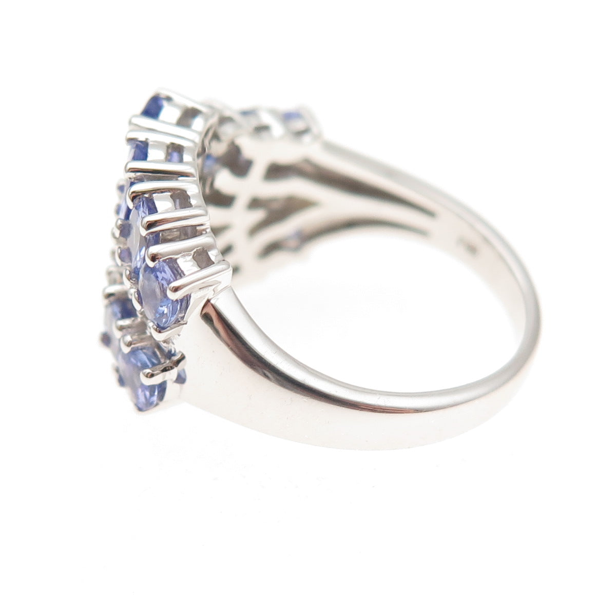 925 Sterling Silver Real Oval-Cut Tanzanite & Round-Cut White Topaz Ring Size 8