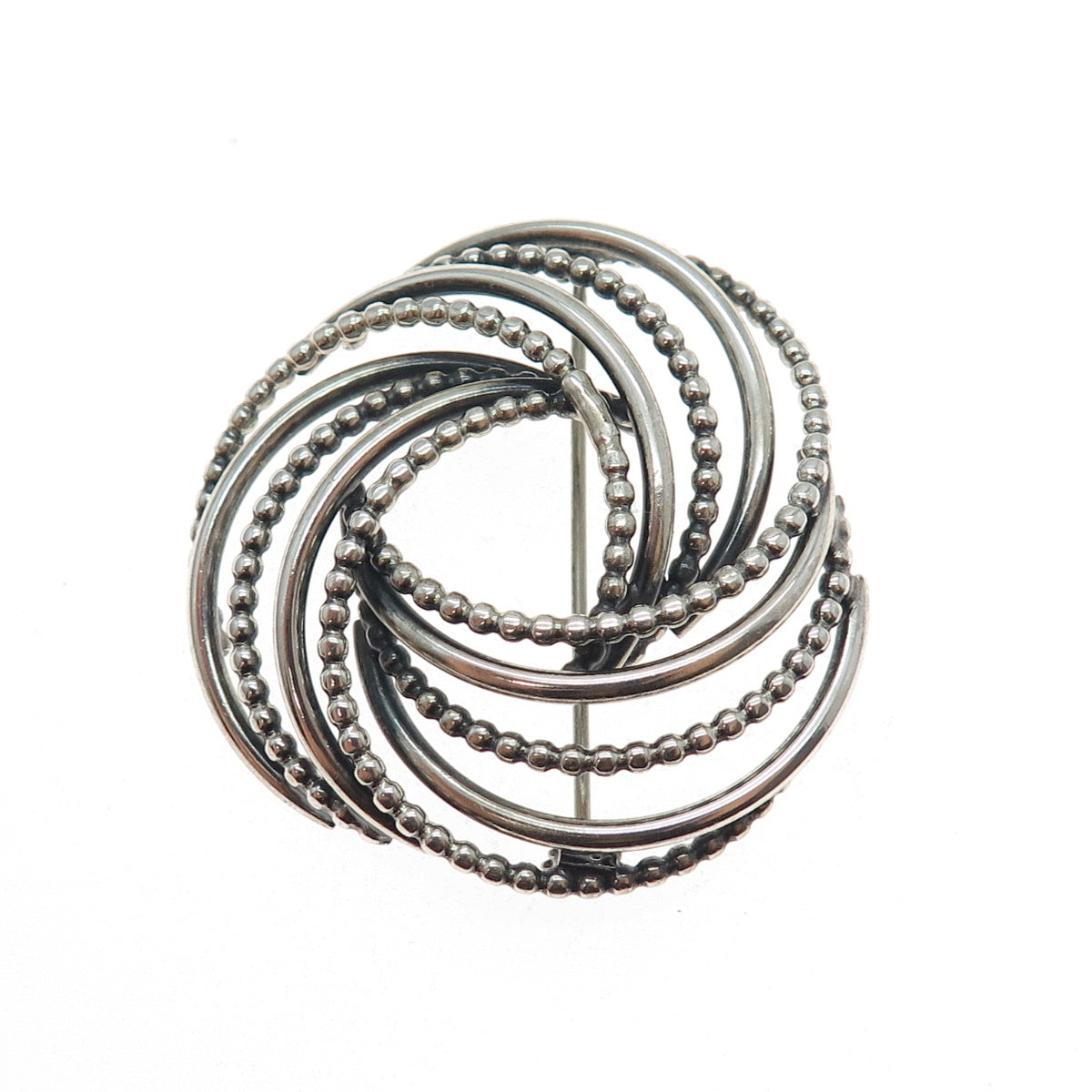 BEAU 925 Sterling Silver Vintage Interlocked Trinity Oxidized Pin Brooch