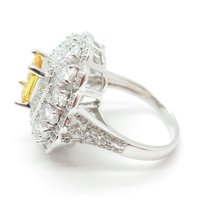 925 Sterling Silver Nano Citrine & Multi-Cut C Z Ring Size 8