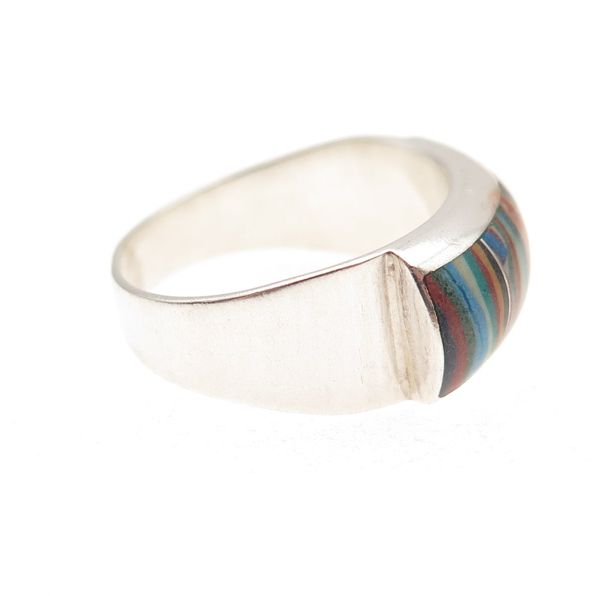 Jay King Desert Rose Sterling Silver Vintage Real Rainbow Calsilica Ring Size 8