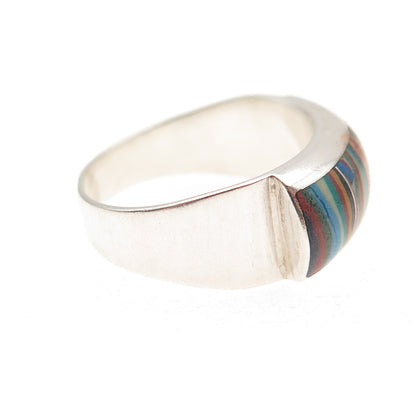 Jay King Desert Rose Sterling Silver Vintage Real Rainbow Calsilica Ring Size 8
