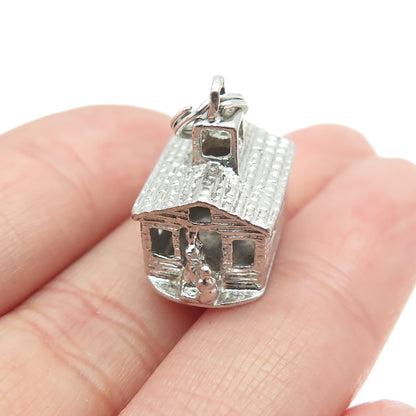 925 Sterling Silver Vintage Cabin Minimalist 3D Charm Pendant