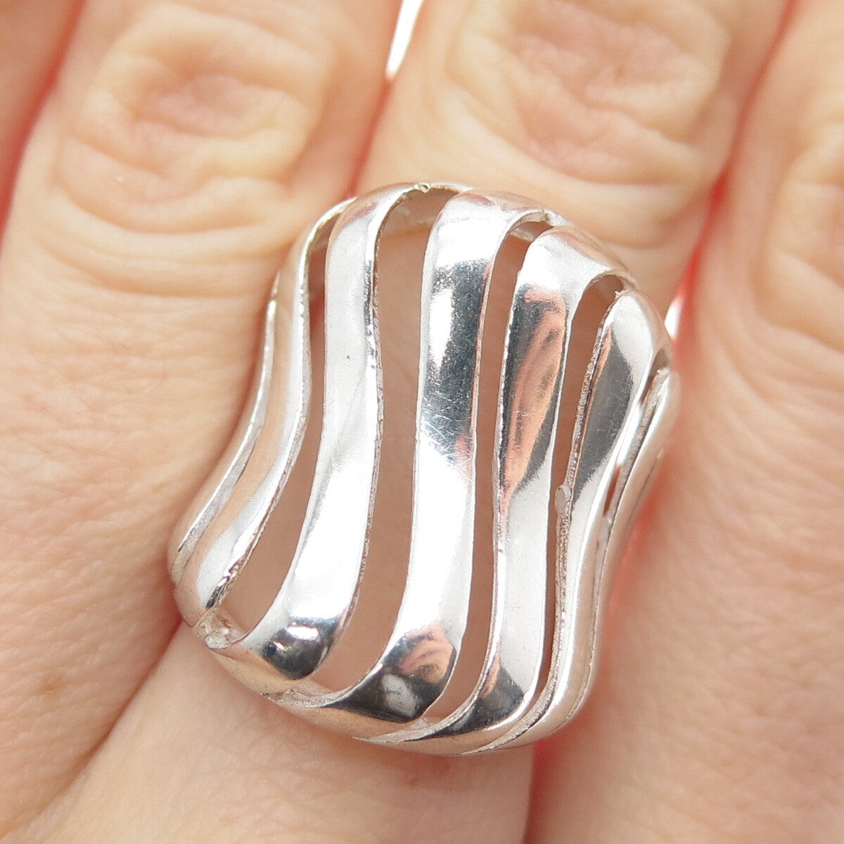 925 Sterling Silver Vintage Modernist Wavy Ring Size 6.25