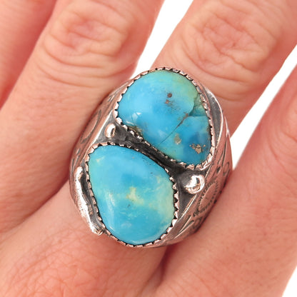 Tom David Navajo Old Pawn 925 Sterling Silver Vintage Turquoise Ring Size 12.5