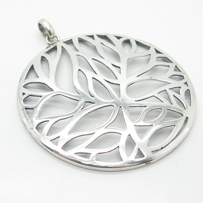 925 Sterling Silver Vintage Leaves Round Pendant