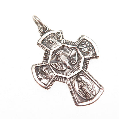 Chapel 925 Sterling Silver Antique Art Deco 4-Way Cross Oxidized Charm Pendant