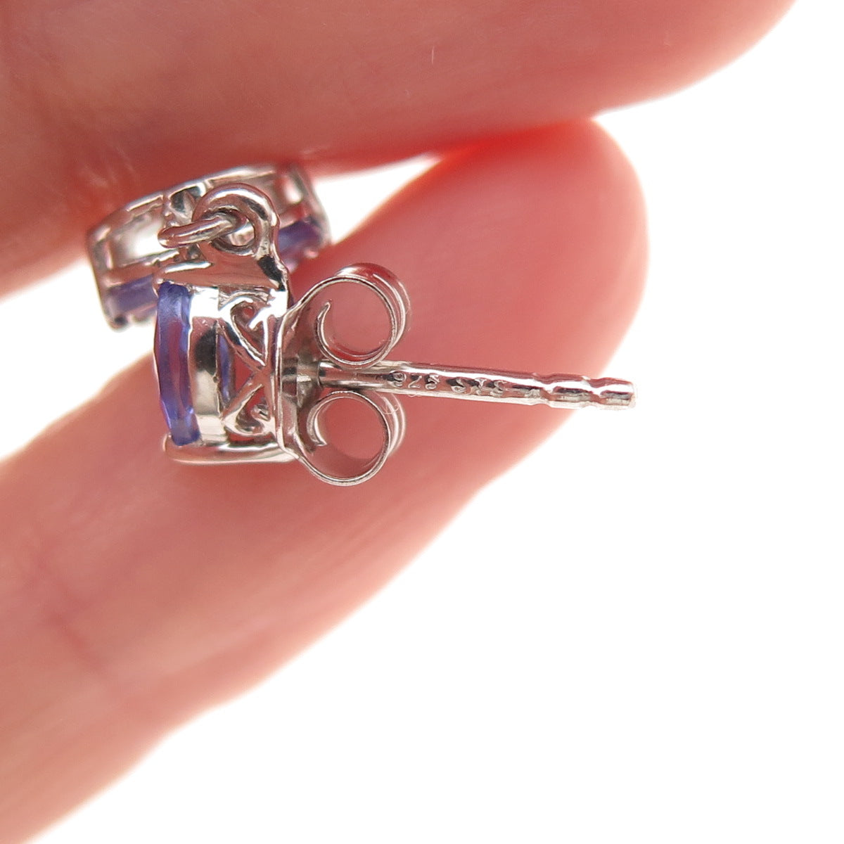 Chuck Clemency 925 Sterling Silver Real Tanzanite Floral Dangle Earrings