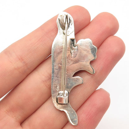 925 Sterling Silver Vintage Real Blue Topaz Gem Bird On Branch Pin Brooch
