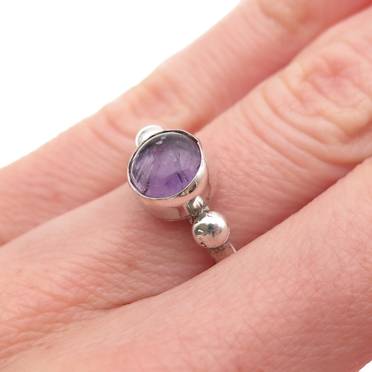 925 Sterling Silver Vintage Mexico Real Amethyst Modernist Ring Size 5.5