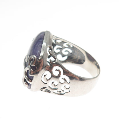 925 Sterling Silver Vintage Real Cabochon Sugilite Gemstone Swirl Ring Size 9.5