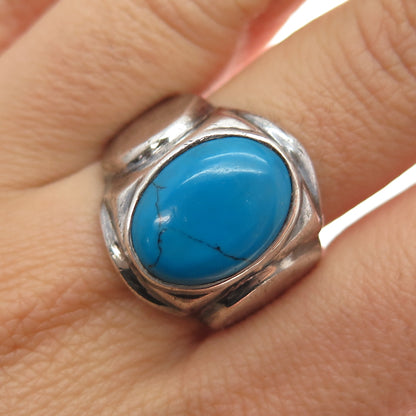 925 Sterling Silver Vintage Mexico Real Bisbee Turquoise Modernist Ring Size 10