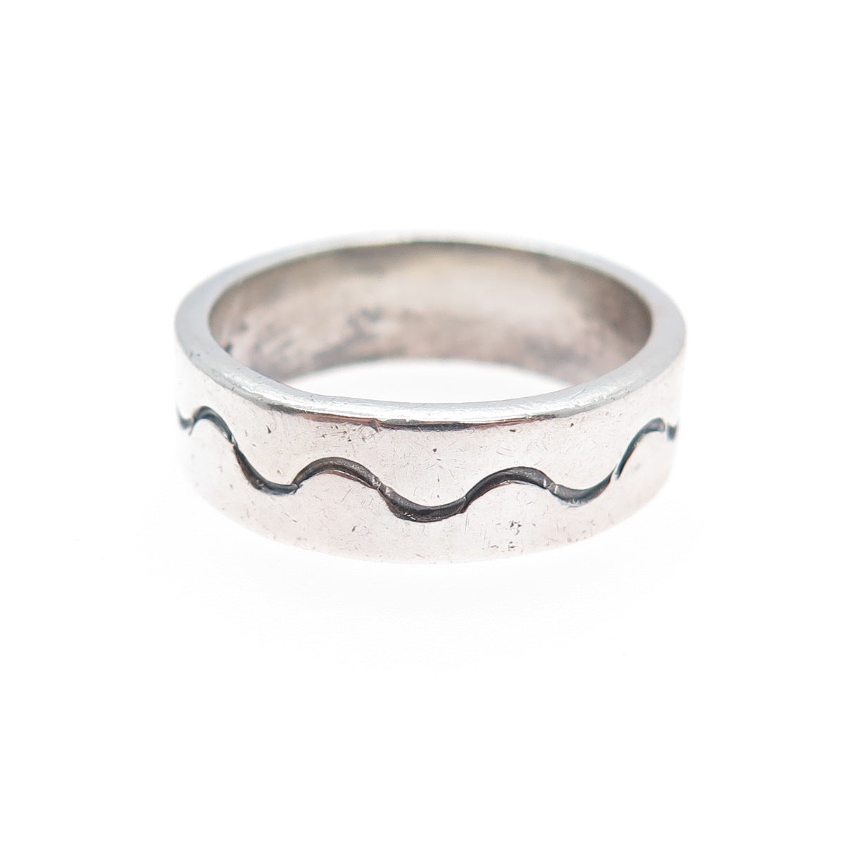 925 Sterling Silver Vintage Modernist Wave Band Ring Size 8.25