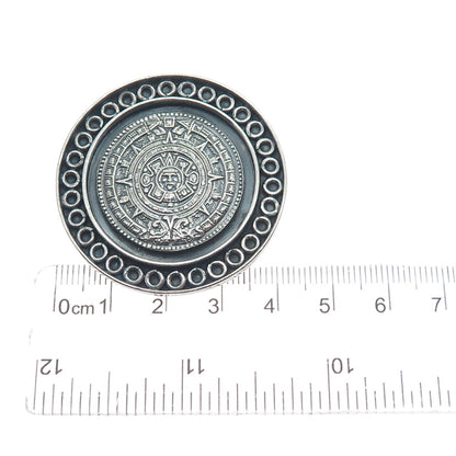 925 Sterling Silver Vintage Mexico Mayan Calendar Oxidized Pin Brooch / Pendant