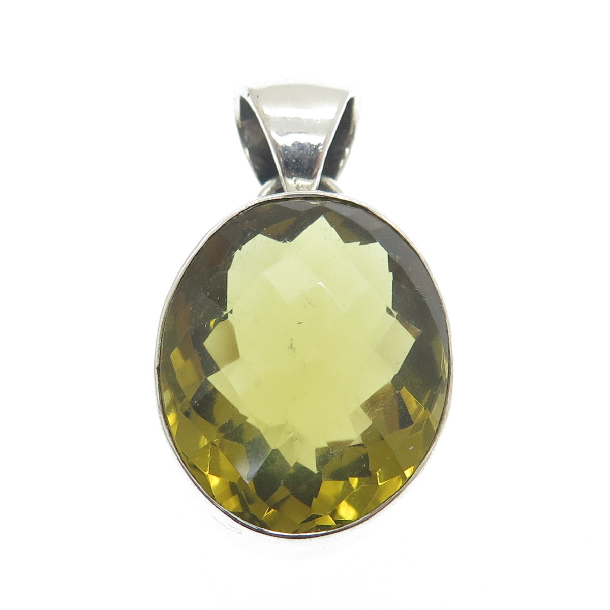 925 Sterling Silver Vintage Real Checkered Citrine Gemstone Pendant