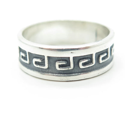 925 Sterling Silver Vintage Greek Maze Band Ring Size 10.75