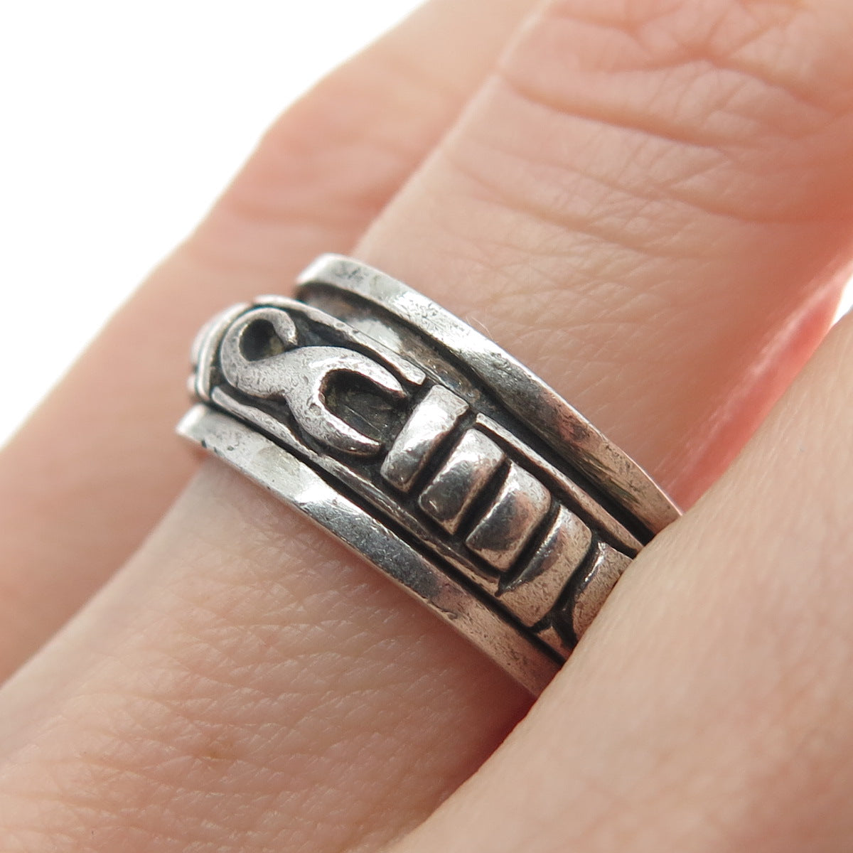 925 Sterling Silver Vintage Modernist Oxidized Rotating Band Ring Size 5.25