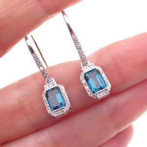 Han 925 Sterling Silver Blue & White C Z Dangle Earrings