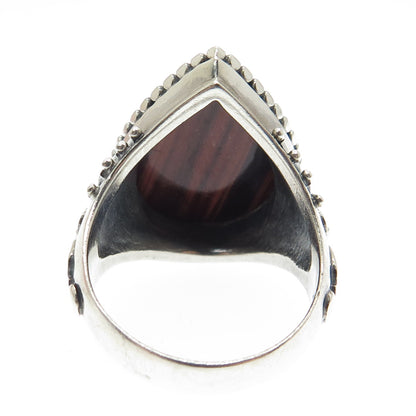 DOUG PAULUS 925 Sterling Silver Vintage Real Pear-Cut Tiger Eye Ring Size 10.25