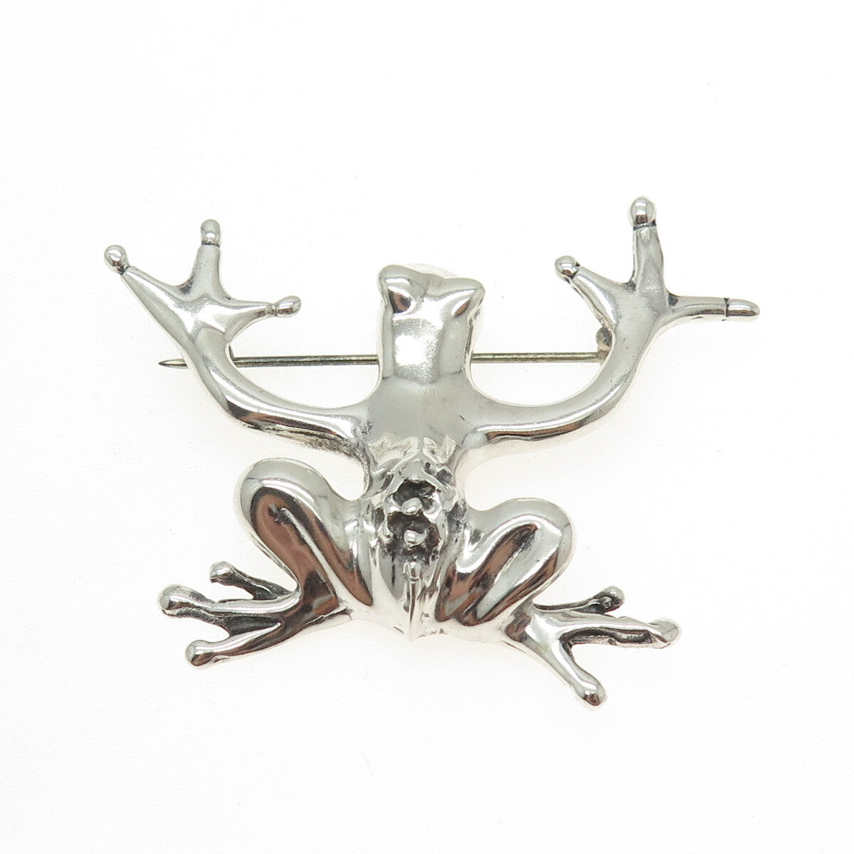 925 Sterling Silver Vintage Frog For Good Luck Pin Brooch