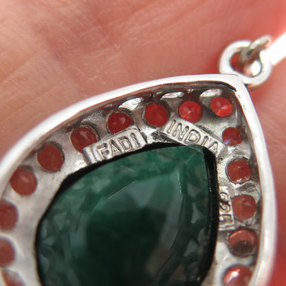 925 Sterling Silver Real Pear-Cut Emerald Round-Cut White Topaz Dangle Earrings