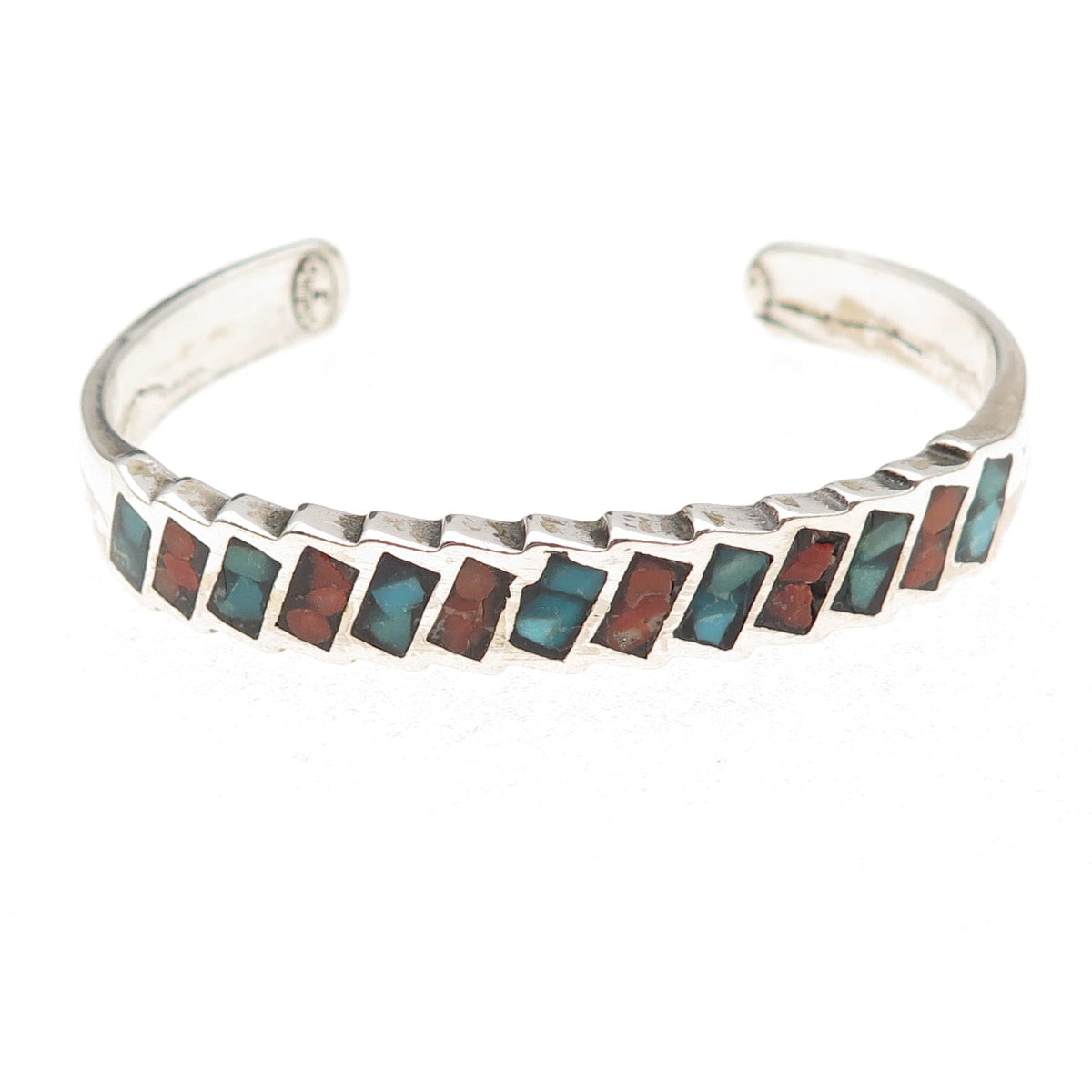 Jeanne Felix Tsinijinnie Navajo Old Pawn Sterling Turquoise Coral Bracelet 5.75"