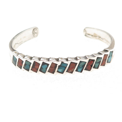 Jeanne Felix Tsinijinnie Navajo Old Pawn Sterling Turquoise Coral Bracelet 5.75"