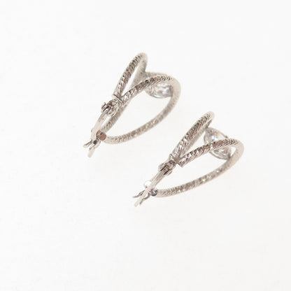 925 Sterling Silver Round-Cut C Z Hoop Earrings