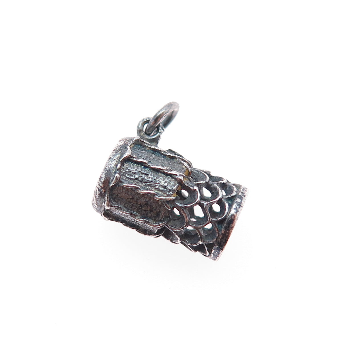 925 Sterling Silver Vintage Ethnic Drum Oxidized Minimalist 3D Charm Pendant
