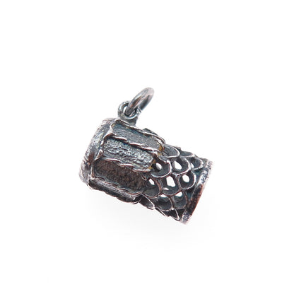 925 Sterling Silver Vintage Ethnic Drum Oxidized Minimalist 3D Charm Pendant