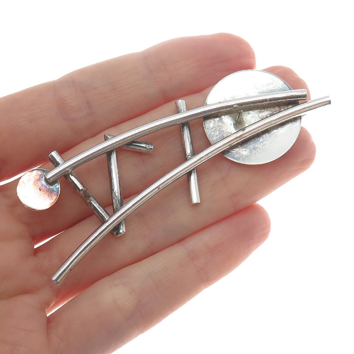 925 Sterling Silver 2-Tone Vintage Modernist Pin Brooch