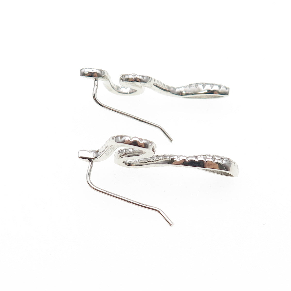 925 Sterling Silver Round-Cut C Z Snake Dangle Earrings