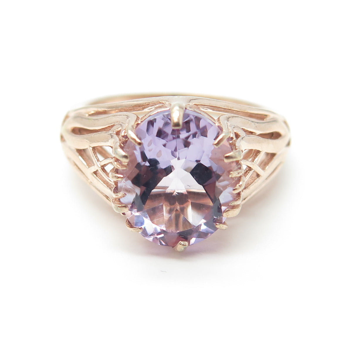 CHUCK CLEMENCY 925 Sterling Silver Rose Gold Plated Real Amethyst Ring Size 8.5