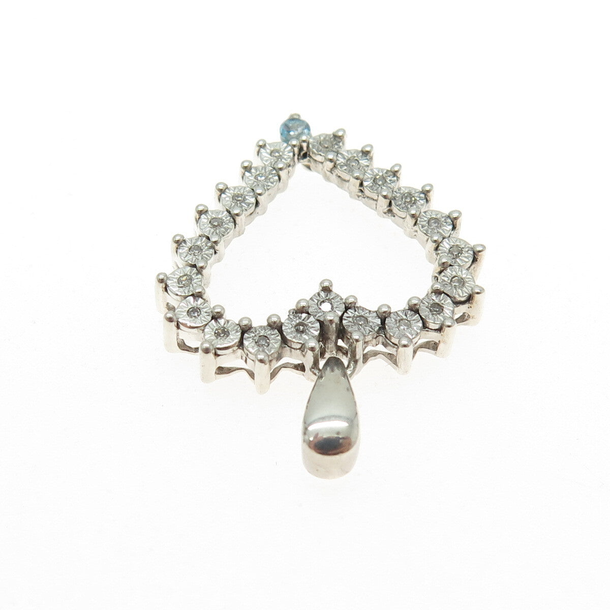 925 Sterling Silver Real Round-Cut Diamond & Nano Aquamarine Heart Pendant