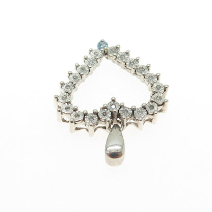 925 Sterling Silver Real Round-Cut Diamond & Nano Aquamarine Heart Pendant